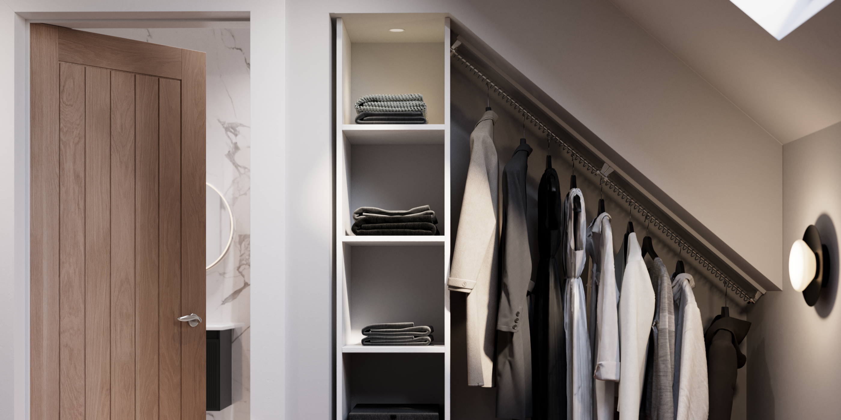 Sloped clothing rail to fit sloped loft roof