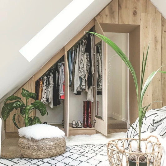 Zebedee Slanted hanging rail in a loft wardrobe