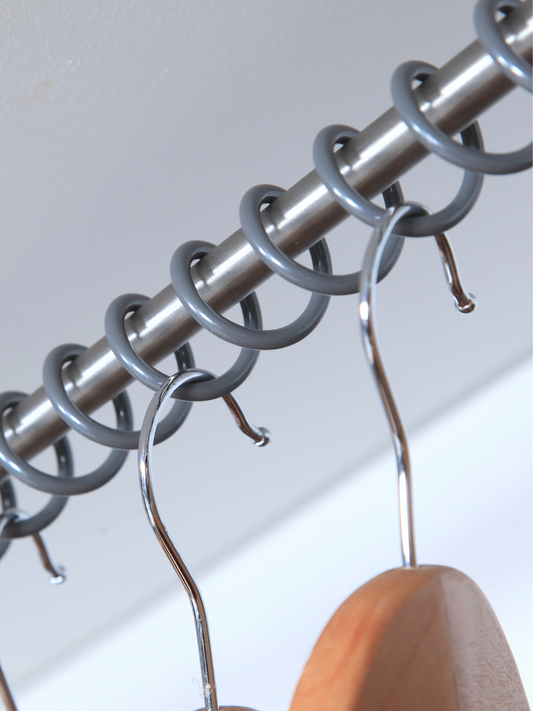 Close up product shot of Zebedee Dove Grey angled clothes rail