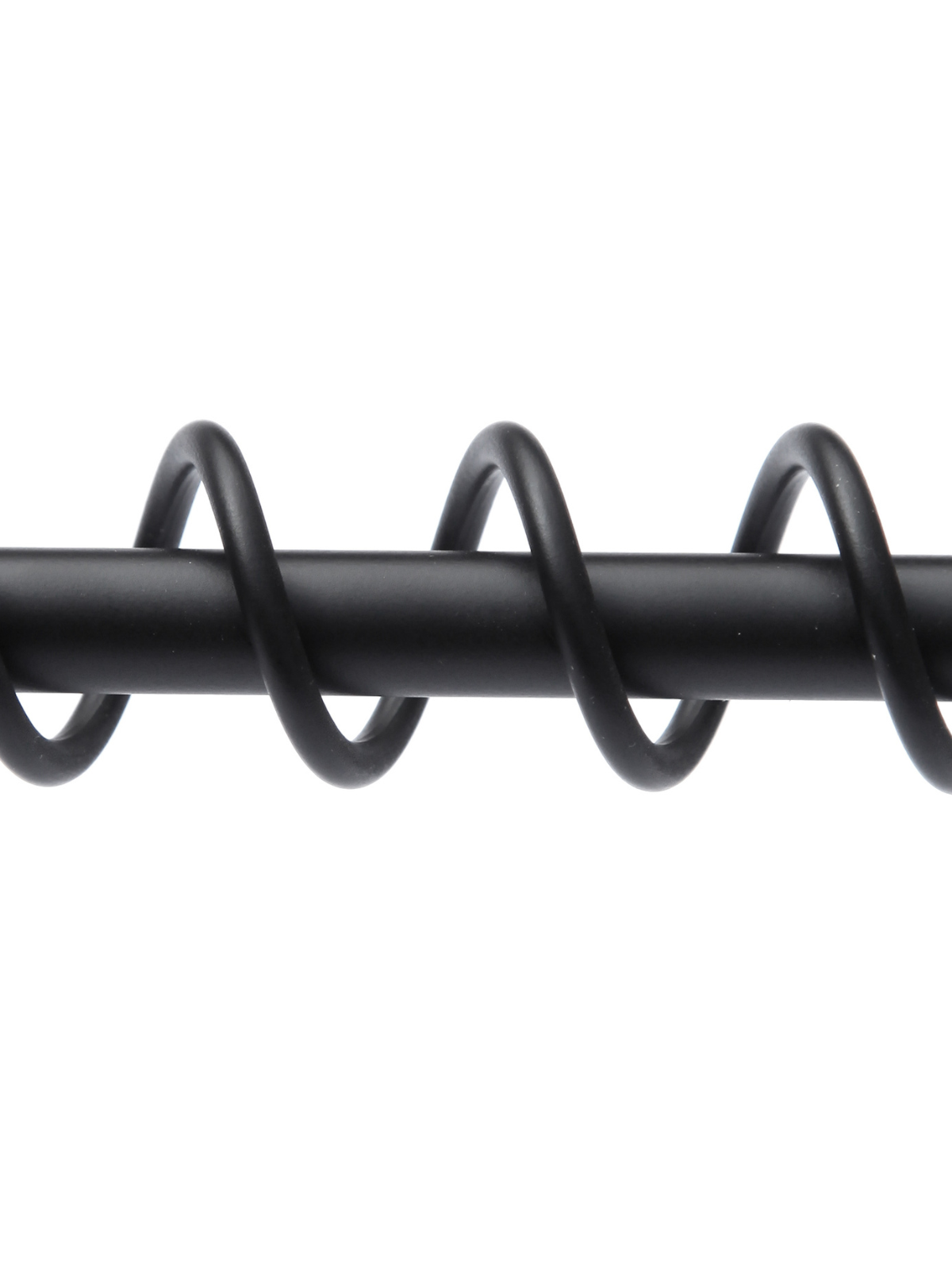 Close up product shot of Zebedee Midnight clothes rail showing the Black metal spiral rod on a white background