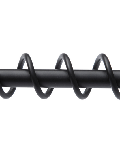 Close up product shot of Zebedee Midnight clothes rail showing the Black metal spiral rod on a white background