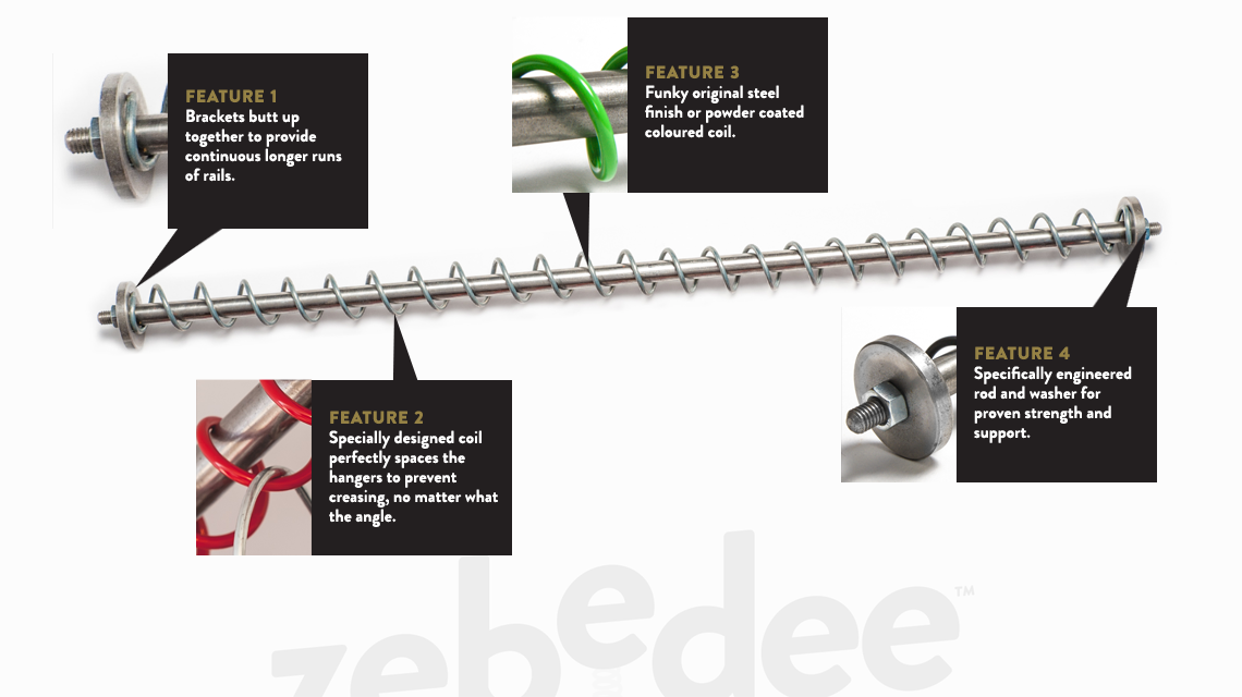 Zebedee Any Angle Hanging Rail Features Zebedee